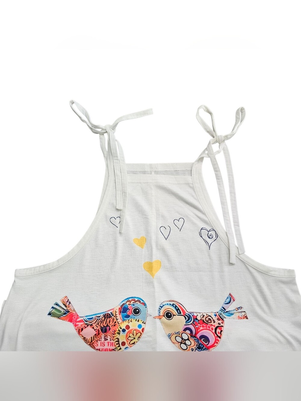 Boho Bird Heart Print Jumpsuit Women Size XXL White Graphic Tie Strap Overalls - Picture 5 of 9